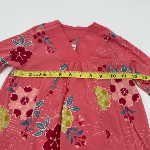 Tea Collection Girls Riko Trapeze Dress 5 Floral Pink Lime Green Blue Cotton EUC - Picture 7 of 10